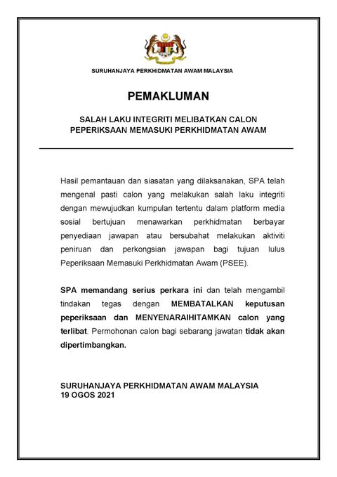 amaran peperiksaan online spa